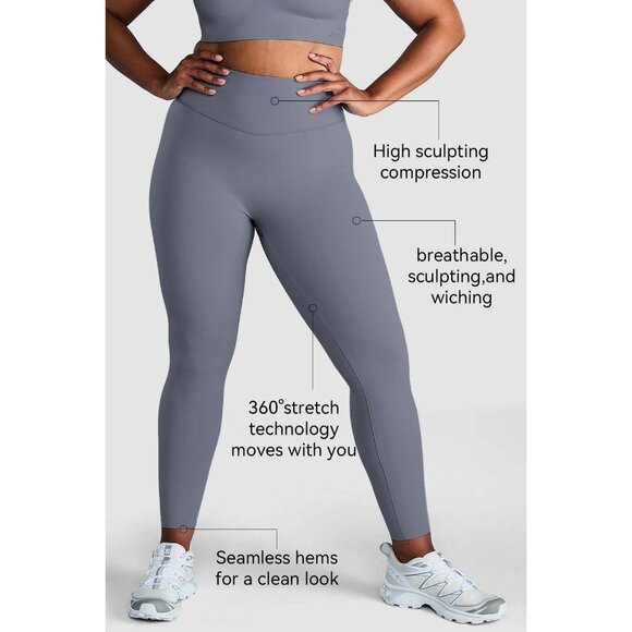 Womens High-Waist Seamless Yoga Leggings with Tummy Control & Pockets Large - Picture 3 of 7